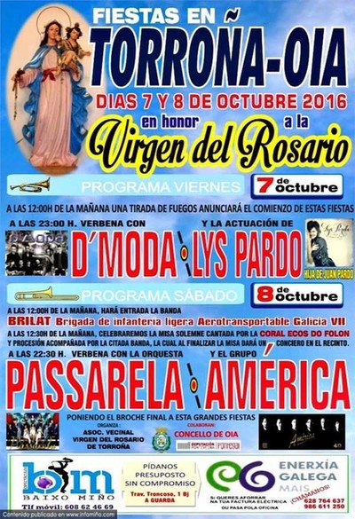Fiestas en Torroa en honor a la Virgen del Rosario el 7 y 8 de Octubre