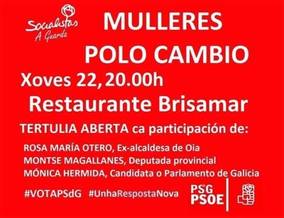 Os Socialistas pechan a campaa este xoves na Guardacunha tertulia chamada Mulleres Polo Cambio