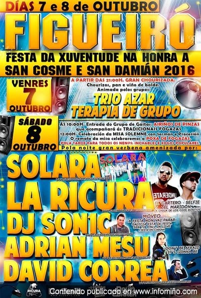 Festa da Xuventude na honra a San Cosme e San Damin o 7 e 8 de setembro en Figueir