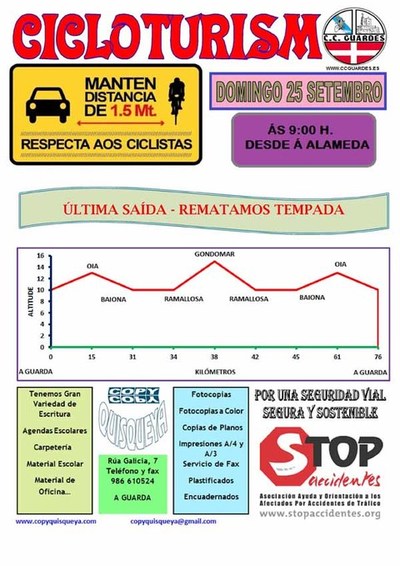 Sada cicloturismo co Clube Ciclista Guards o domingo 25 de septiembre de 2016