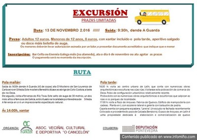 A Asociacin Cultural e Deportiva O Canceln de A Guarda organiza unha excursin o 13 de Novembro