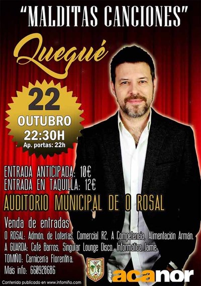 Quequ presenta este sbado no Rosal o show -Malditas Canciones-