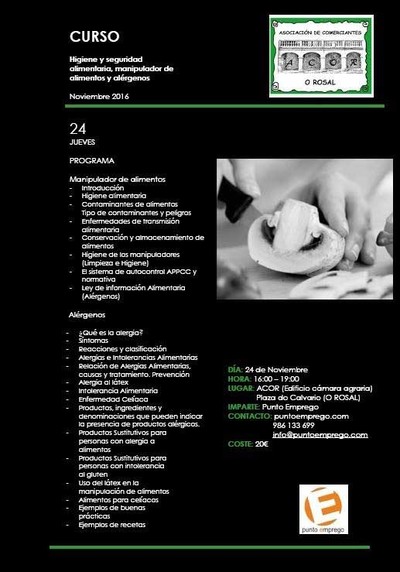 ACOR organiza no Rosal un Curso de Manipulador de Alimentos