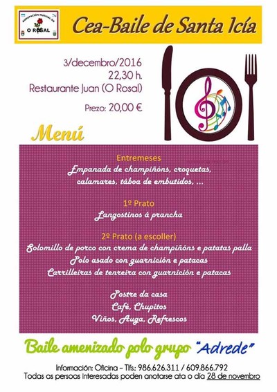 A Agrupacin Musical do Rosal celebra este sbado unha Cea-Baile de Santa Ica