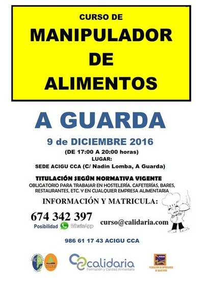Este viernes Acigu y Febam organizan un curso de manipulador de alimentos en A Guarda