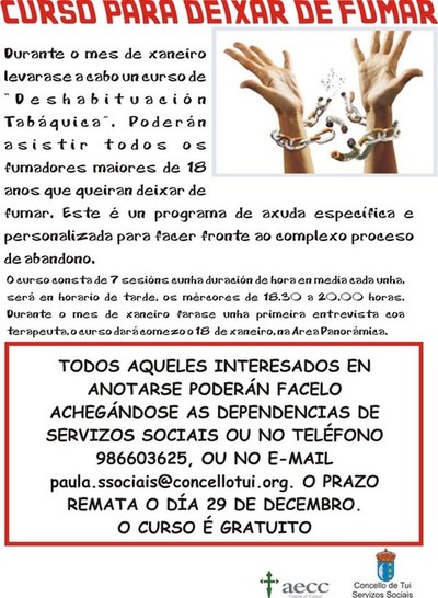 O Concello de Tui impartir� un curso para deixar de fumar no mes de xaneiro