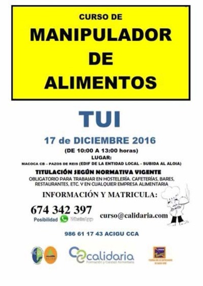 Curso de Manipulador de Alimentos este sbado en Tui