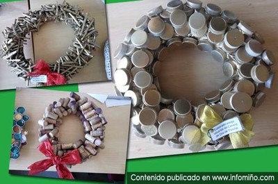 O usuarios do centro de da de Tomio fan coroas de Nadal para os comercios da vila