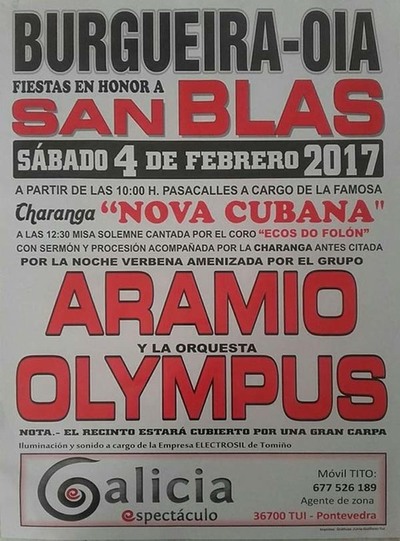 -APLAZADO- Fiestas en honor a San Blas este sbado en Burgueira-Oia