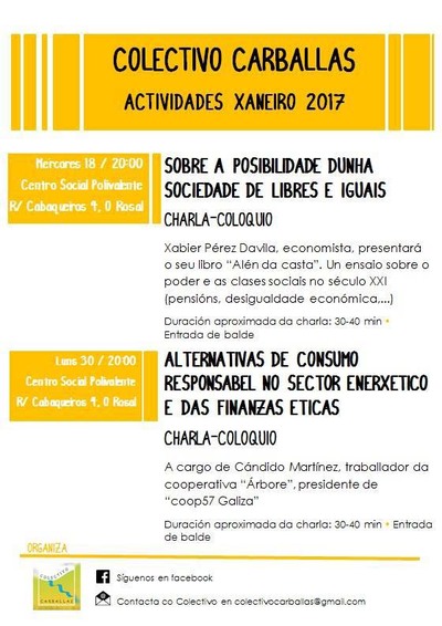 O Colectivo Carballas organiza uha charla este luns no Rosal