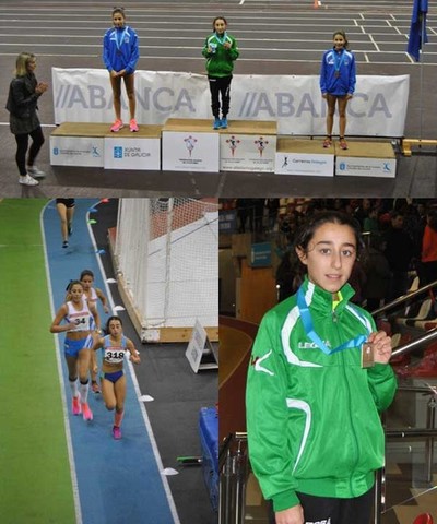 La atleta guardesa Elsa Pena consigue el primer puesto en los 3000 metros lisos cadete en el Campeonato de Galicia de Pista Cubierta