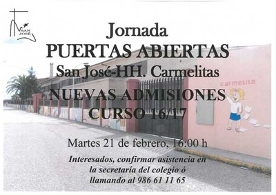 Jornada de puertas abiertas el martes 21 de febrero en el Colegio San Jos Carmelitas de A Guarda