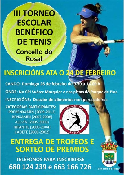 O III Torneo escolar de tenis do Concello do Rosal ter lugar este sbado