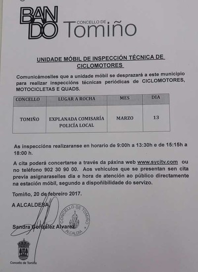 Este luns Unidade Mbil de Inspeccin Tcnica de Ciclomotores en Tomio
