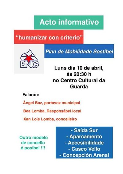 O BNG celebra este luns un acto informativo sobre Mobilidade Sostbel no Centro Cultural da Guarda