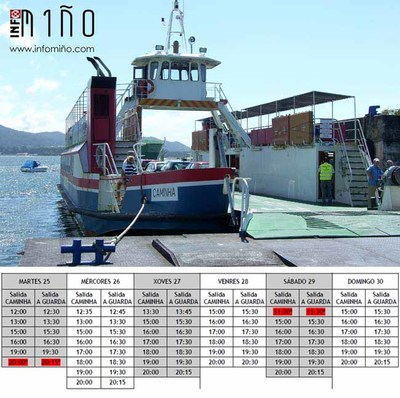 Horarios do ferry da Guarda e Caminha ata o domingo 30 de abril