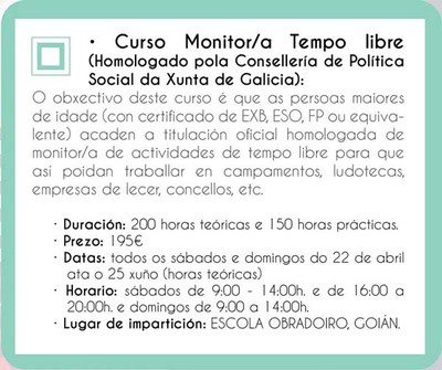 Tomio imparte un curso de Monitor de Tempo Libre, que comeza este sbado