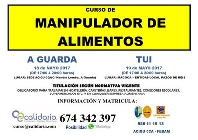 Acigu CCA y Febam organizan cursos de Manipulador de Alimentos en A Guarda y Tui