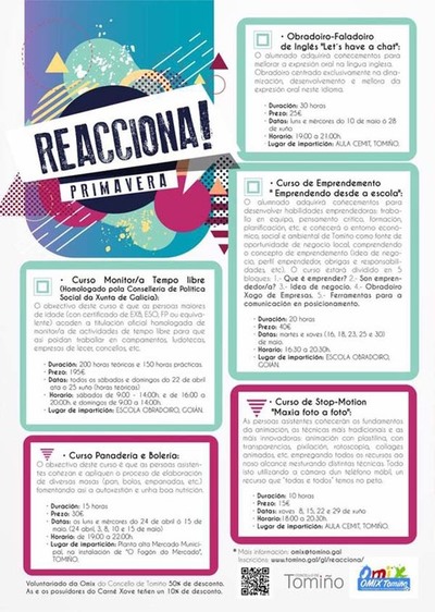 A OMIX do Concello de Tomio ampla a inscricin para os obradoiros de Ingls e Emprendemento