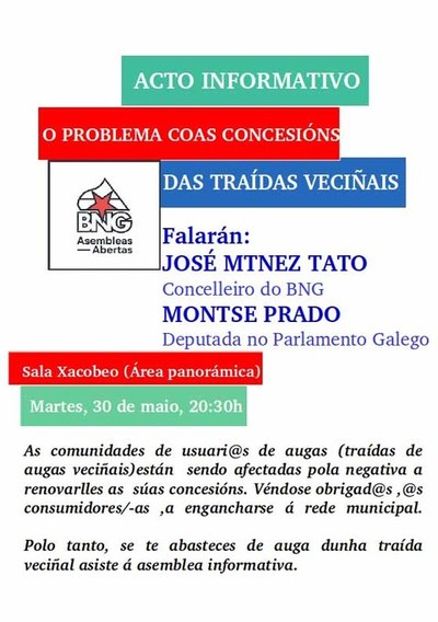 Acto informativo -o problema coas concesins das tradas de augas veciais- este martes en Tui