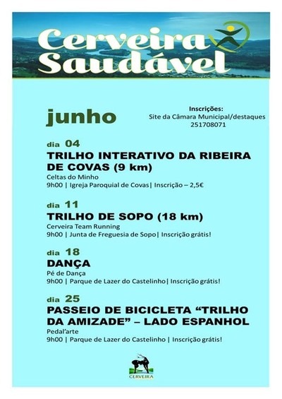 -Cerveira Saudvel- agendado o Passeio de Bicicleta - Trilho da Amizade no da 25 de junho
