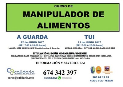 Acigu CCA y Febam organizan cursos de Manipulador de Alimentos en A Guarda y Tui