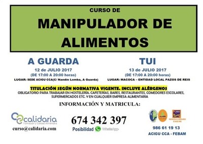 Cursos de Manipulador de Alimentos en A Guarda y Tui