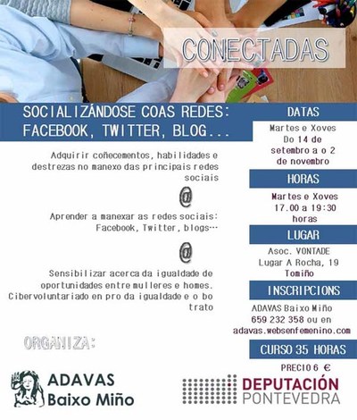 ADAVAS Baixo Mio ampla el plazo para inscribirse en el taller -Socializndose coas redes: Facebook, Twitter, Blogs- 