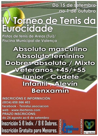 O IV Torneo de Tenis Eurocidade rematar este domingo 1 de outubro nas pistas de tenis de Tui e Valena
