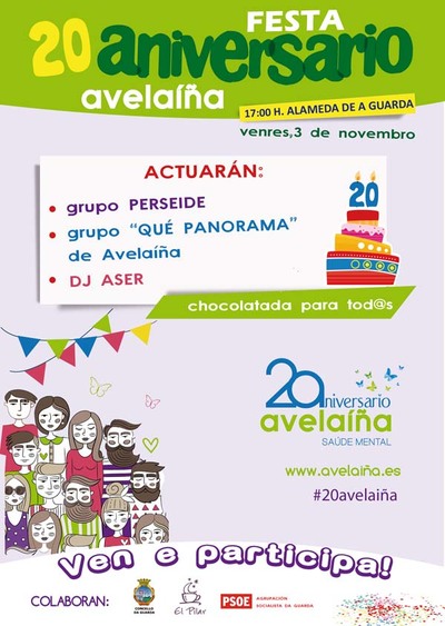 Avelaa cumple 20 aos y lo celebra este viernes en la Alameda de A Guarda
