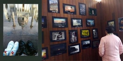 As imaxes do certame de fotografa Viaxando, expostas na entrada do concello de Tomio