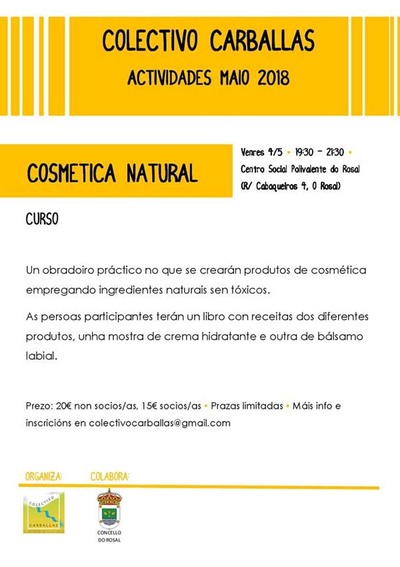 O Colectivo Carballas organiza no Rosal un Curso de Cosmtica Natural