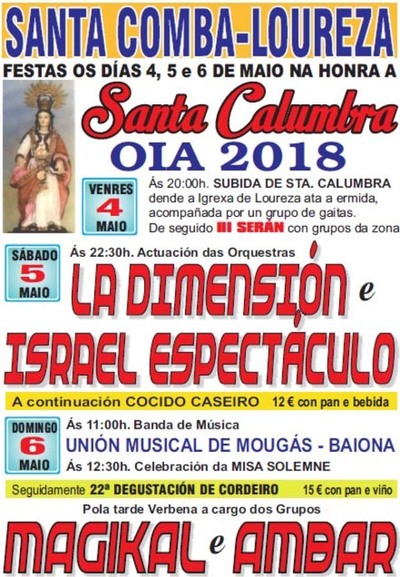 Festas na honra de Santa Calumbra do 4 ao 6 de maio en Oia