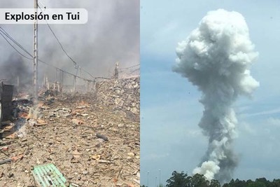 Medios de rescate trabajan desde primera hora en la zona zero de la explosin en Tui