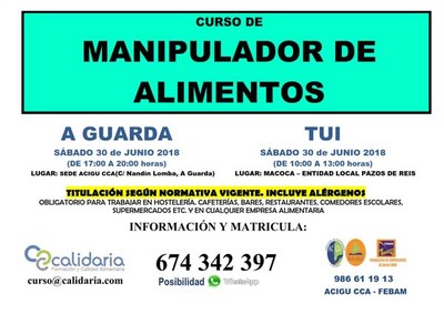 Febam y Acigu organizan Cursos de Manipulador de Alimentos en Tui y en A Guarda