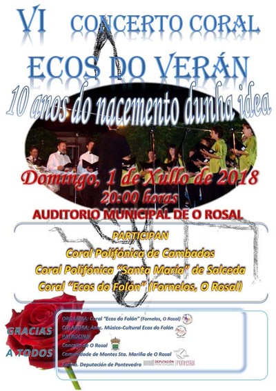 O Rosal acolle este domingo o VI Concerto coral Ecos do Rosal