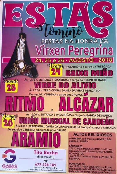 Festas na honra da Virxe Peregrina do 24 ao 26 en Ests-Tomio