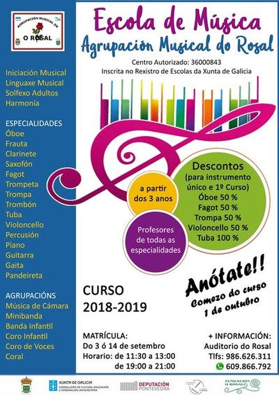 Aberto prazo de matrcula da Escola de Msica da Agrupacin Musical do Rosal