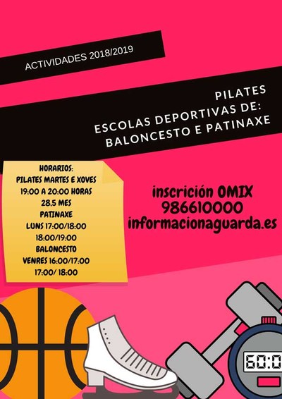 A Guarda abre os prazos de inscricins dun Curso de Pilates e das Escolas Deportivas de Patinaxe e Baloncesto