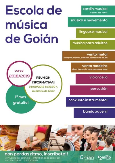Aberto o prazo de inscricin para o curso 2018-019 da Escola de Msica de Goin