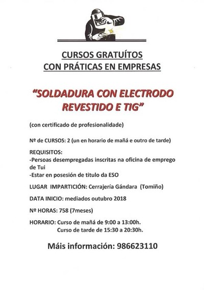 Curso gratuto de Soldadura con electrodo revestido e TIG