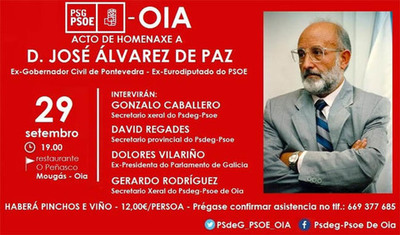 Homenaje a D. Jos lvarez de Paz el sbado 29 de septiembre en Oia