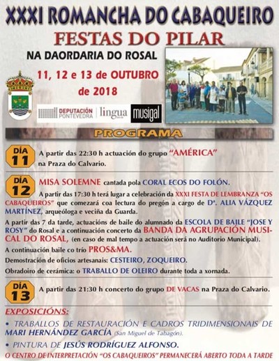 O Rosal acolle do 11 ao 13 de outubro a XXXI Romancha do Cabaqueiro e as Festas do Pilar