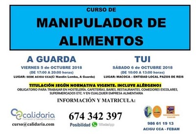Acigu CCA organiza dos Cursos de Manipulador de Alimentos en A Guarda y Tui