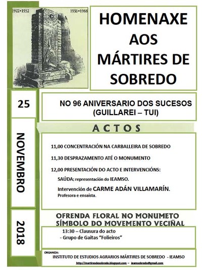Conmemoracion dos Sucesos de Sobredo este domingo 25 de novembro en Sobredo  - Guillarei ? Tui