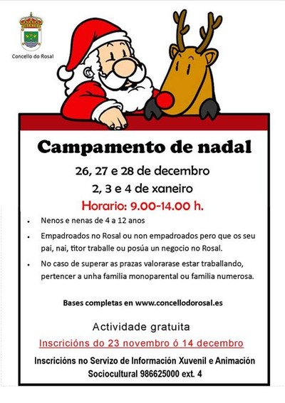 Segue aberto o prazo de inscricins para o Campamento de Nadal 2018 no Rosal
