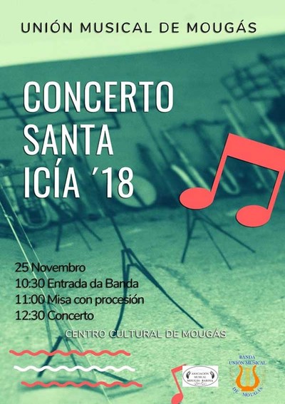 A Banda Unin Musical de Mougs celebrar este domingo 25 de novembro a festividade da sa patrona Santa Ica