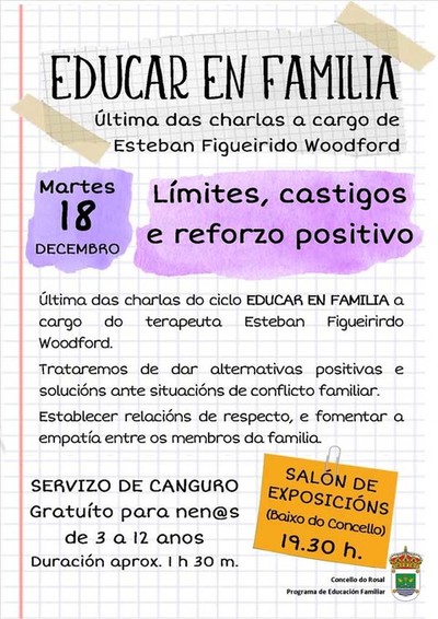 O Rosal acolle este martes a Charla -Educar en Familia: Lmites, castigos e reforzo positivo-