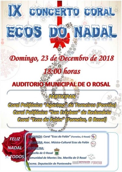 Concerto Coral o domingo 23 de decembro no Auditorio do Rosal