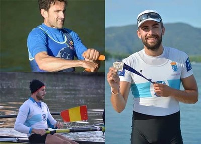 Tres remeros del Club Remo do Mio de Tui concentrados con el equipo nacional